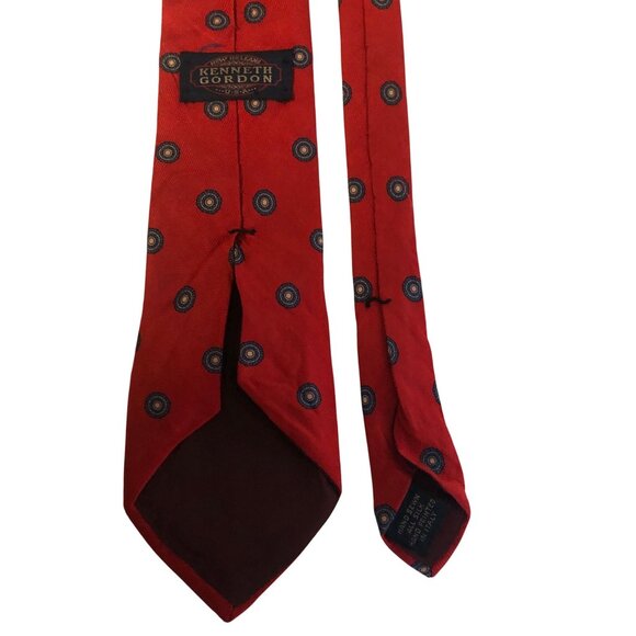 Kenneth Gordon Silk Tie Red Geometric Hand Printed in Italy Mens Necktie Office - Picture 4 of 7